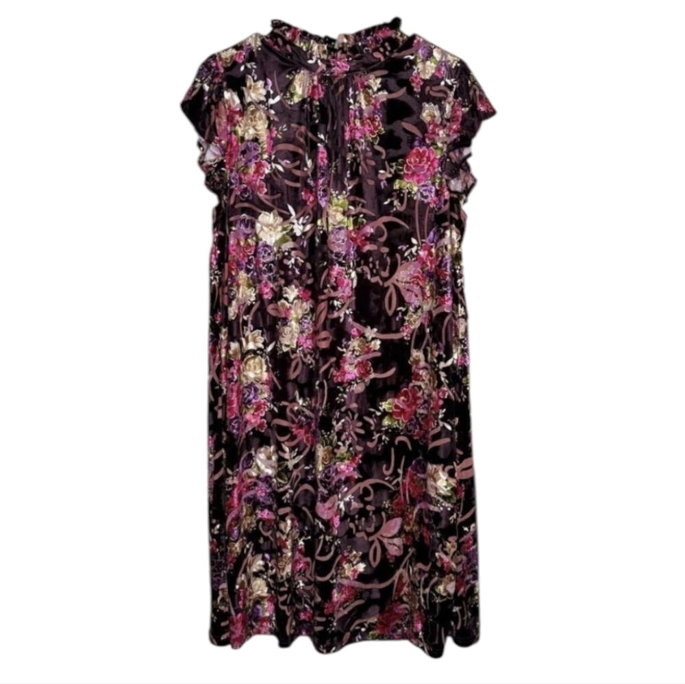 Roy Brand Cottagecore Floral Velvet Mini  Dress  Multicolor Size Small